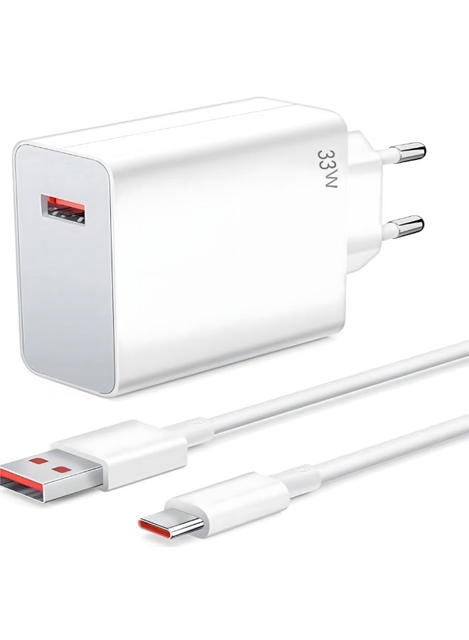 33W Fast Wall Charger with USB-A Port & Type-C Cable – Fast Charging Support – Compatible with Xiaomi & Android Devices - Image 1